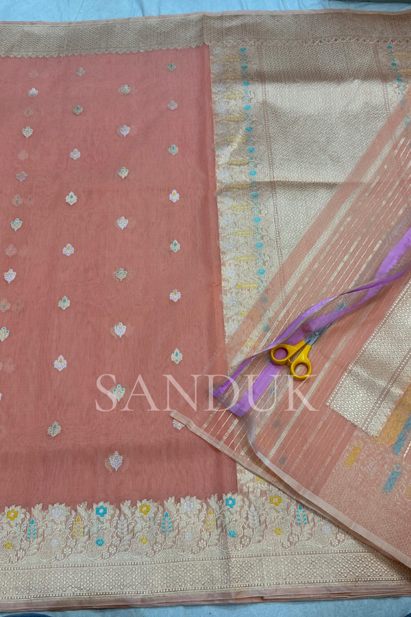 पीच सिल्क बाय कॉटन (साडी)