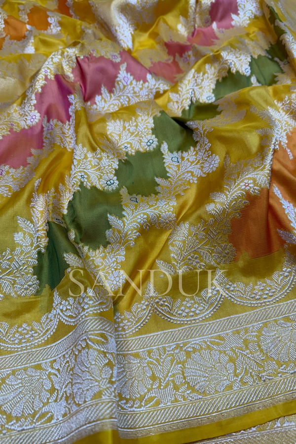 Yellow Rangkaat Jangla Saree