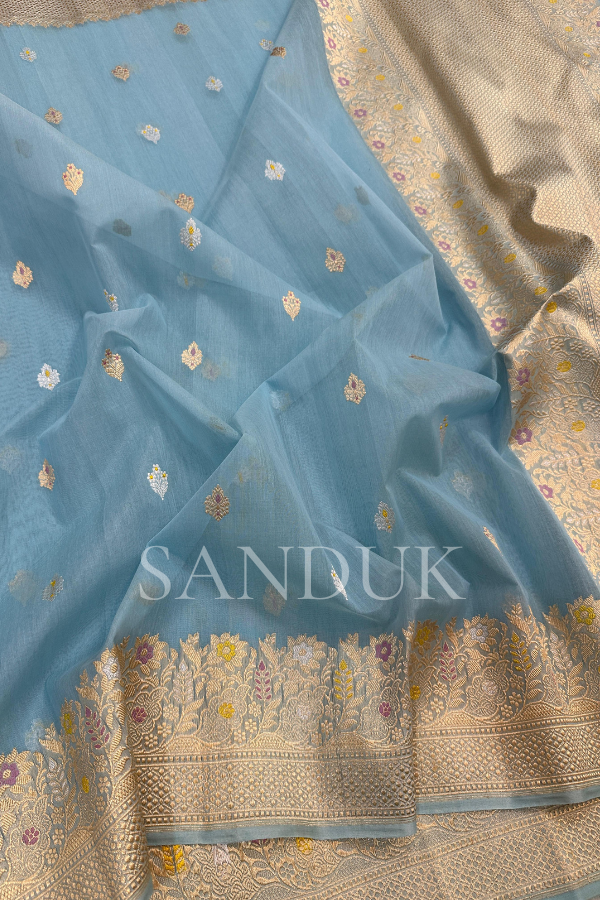 कॉटन ब्लू सिल्क (साडी)