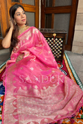 गुलाबी टिश्यू सिल्क साडी